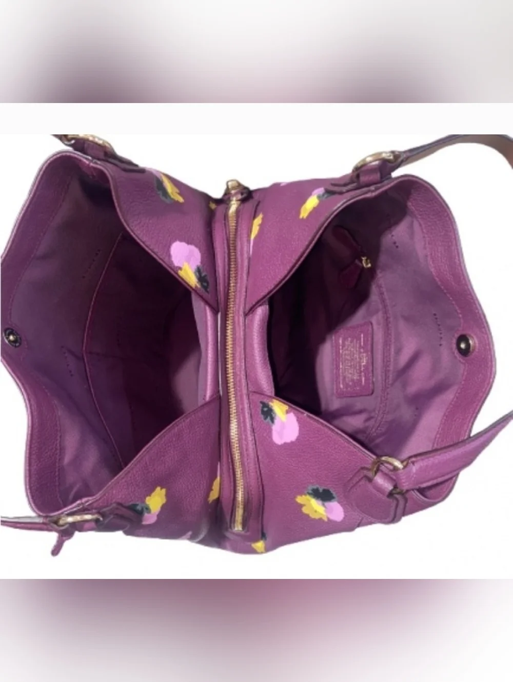 Coach Edie Shoulder Bag Floral Pebbled Leather Purple Multi